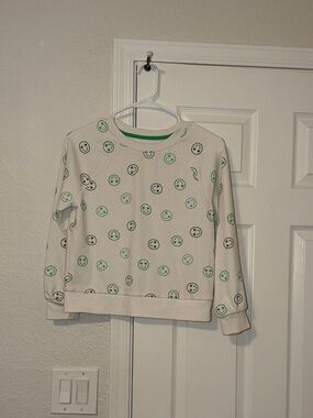 Cat & Jack White Sweatshirt with Green Smiley Faces